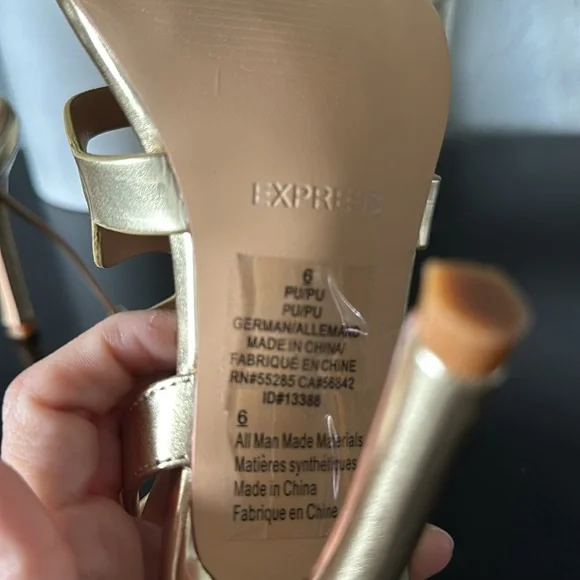 Express Brand Women’s Gold Lace Up High Heel - Size 6 - Picture 6 of 9